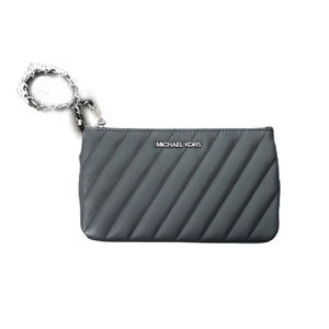 Michael Kors Rose Medium Quilted Leather Top Zip Chain Wristlet Heather Grey Nwt